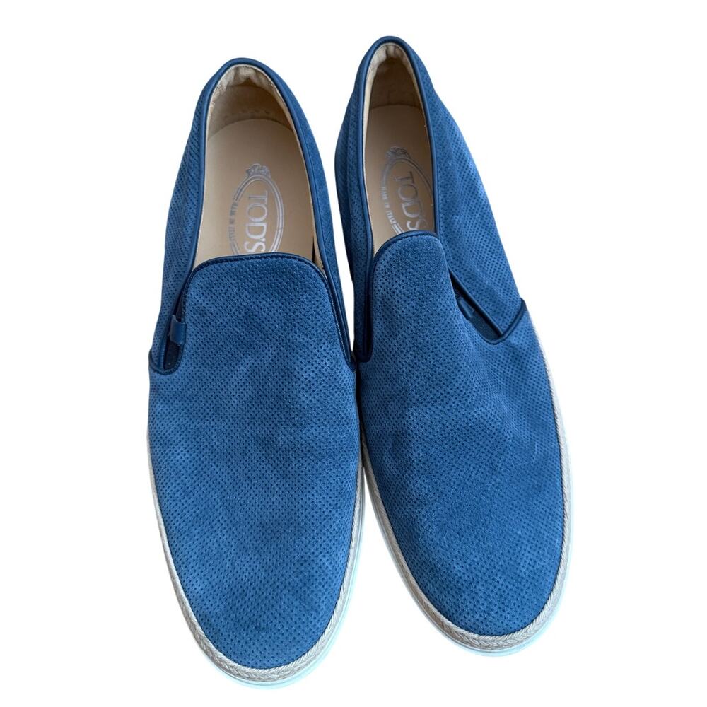 Tod's Blue Suede Slip-On Espadrille Loafer